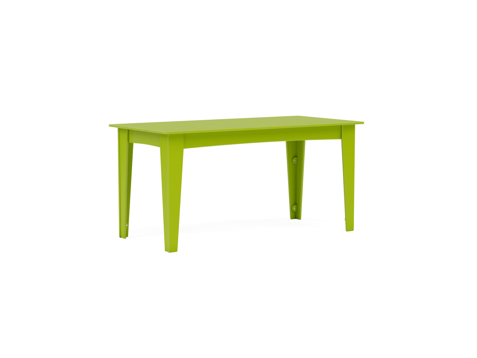 Front angle view of green outdoor dining table